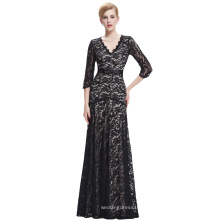 Starzz 2016 3/4 Sleeve V-Neck Elegant motifs noirs de robe de soirée en dentelle ST000012-1